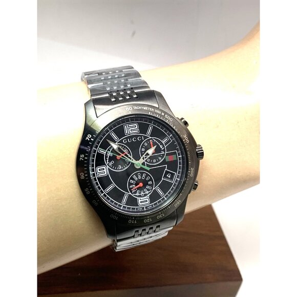 Gucci Men's Watch YA126217 G-Timeless Swiss Quartz Chronograph Black Steel 46mm - Picture 10 of 13